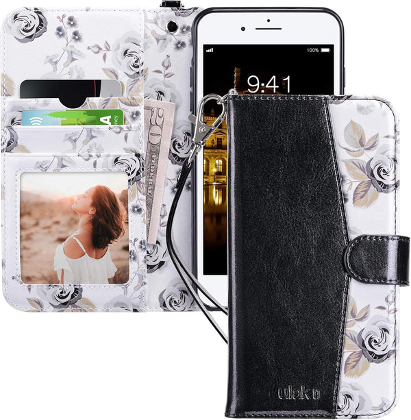ULAK Wallet Case for iPhone 8 Plus/7 Plus - Premium PU Leather Flip Cover with Card Holders, Black