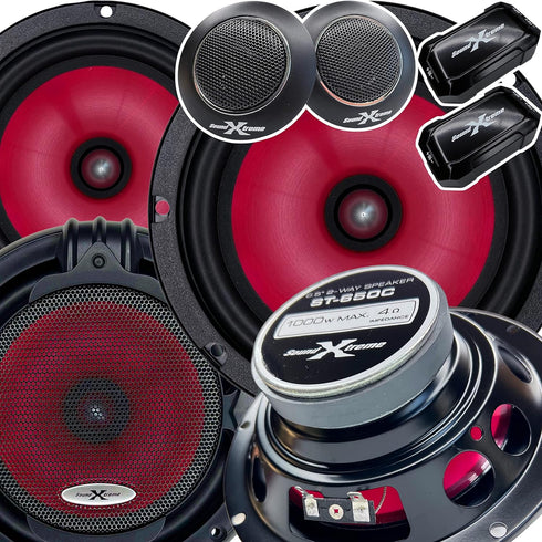 Pair - SoundXtreme 1000W 6.5-Inch 2-Way Car Audio Component Speaker System for Car, ATV, RV, Motorcycle, Boat