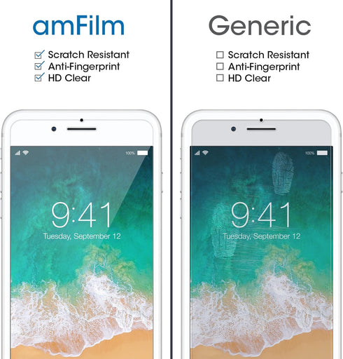 amFilm Screen Protector for Apple iPhone 8 Plus, 7 Plus, 6S Plus, 6 Plus, Tempered Glass, 2 Pack