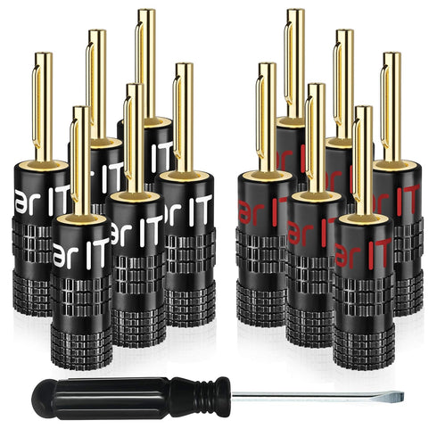 GearIT Banana Plugs for Speaker Wire, 6 Pairs, 12 Pieces, 24K Gold Plated Connectors for 12 AWG to 20 AWG