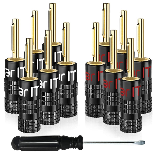 GearIT Banana Plugs for Speaker Wire, 6 Pairs, 12 Pieces, 24K Gold Plated Connectors for 12 AWG to 20 AWG