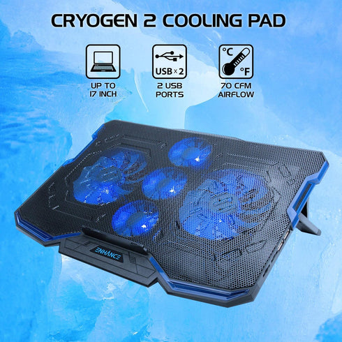ENHANCE Cryogen Gaming Laptop Cooling Pad - Adjustable Stand for up to 17 inch Computer with 5 Quiet Fans
