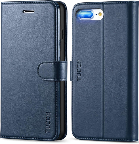 TUCCH Case Wallet for iPhone 8 Plus/7 Plus, PU Leather with 3 Credit Card Holder, 1 Money Slot, Kickstand Folio Flip