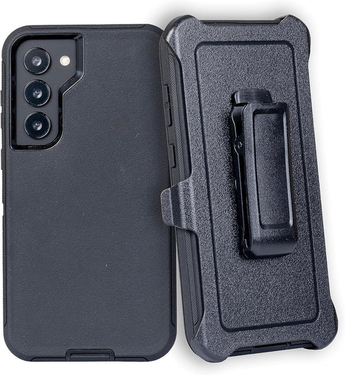 WallSkiN Heavy Duty Case for Galaxy S24 (6.2") Military Grade Drop Protection, Black/Black Holster with Clip Stand