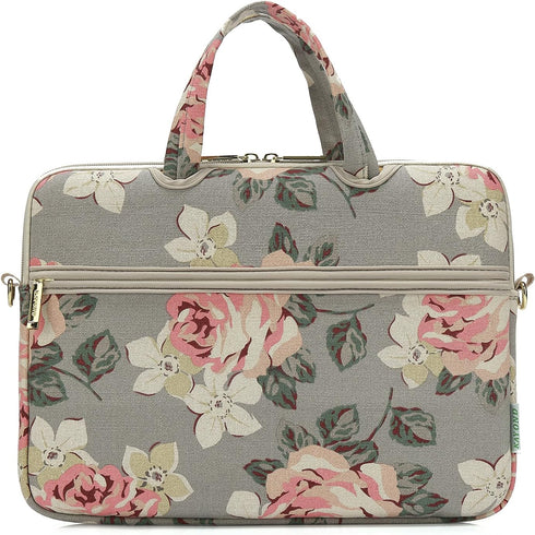 White Rose Pattern Water Resistant Laptop Shoulder Bag for 15-15.6 Inch Laptop, Messenger Case Sleeve