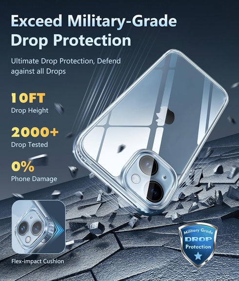 FNTCASE Clear Slim Shockproof iPhone 15 Case: Tough 5G Protection, Anti-Yellowing, Scratch & Drop Proof, 6.1 inch.