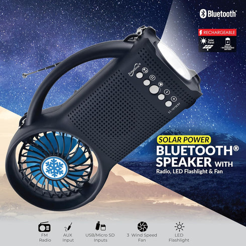 Supersonic SC-1073ERF Solar Power Bluetooth Speaker with FM Radio, LED Torch Light, for Camping and Emergency