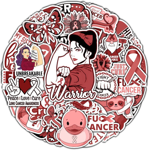 Pack 50 PCS Oral Throat Cancer Awareness Stickers, Decorative Ribbon Vinyl Decals for Survivor Fight Inspirational Label