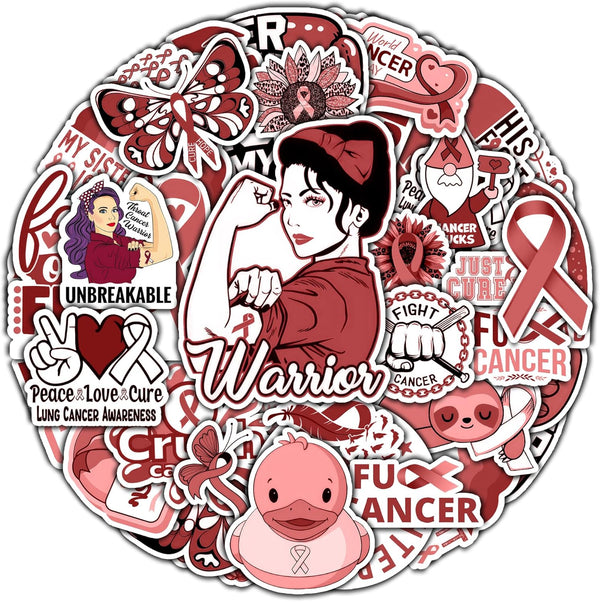 Pack 50 PCS Oral Throat Cancer Awareness Stickers, Decorative Ribbon Vinyl Decals for Survivor Fight Inspirational Label