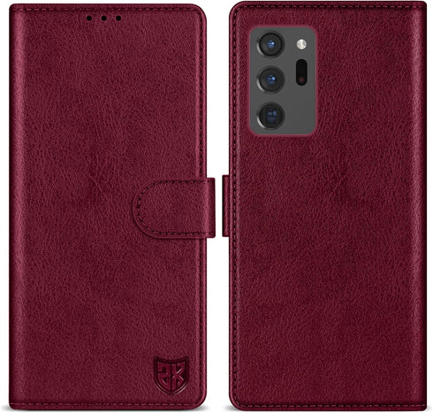 ZZXX Samsung Galaxy Note 20 Ultra Wallet Case with RFID Blocking, Leather Flip Fold Protective Case, Wine Red