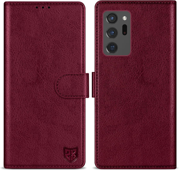 ZZXX Samsung Galaxy Note 20 Ultra Wallet Case with RFID Blocking, Leather Flip Fold Protective Case, Wine Red