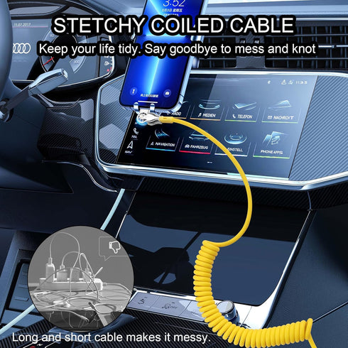 YACSEJAO Coiled USB Type C Cable Fast Charging 1.8m, 180° Double Rotating USB C Charger Cable for Home, Office