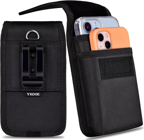 ykooe Dual Phone Holster Case with Belt Clip for Two Phones, Compatible with All iPhone Pro Max Plus and Galaxy Models,
