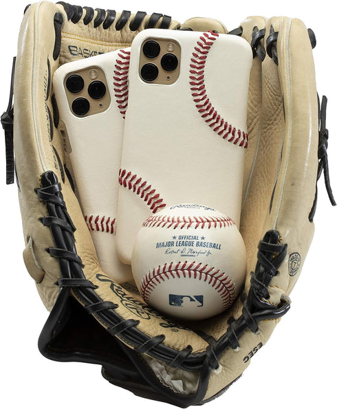 mcmadley Baseball Phone Case for iPhone 15 - Thin Protective Grip, Authentic Leather Cover with Raised Red Hand