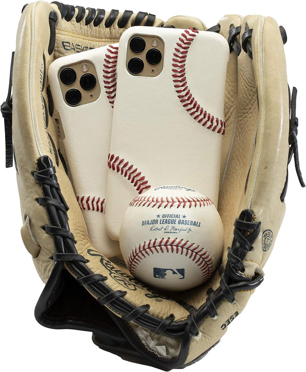 mcmadley Baseball Phone Case for iPhone 15 - Thin Protective Grip, Authentic Leather Cover with Raised Red Hand