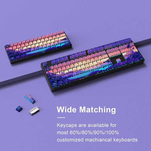 JSJT PBT Keycaps, Multi-Coloured Translucent Side Printed Keycap Set, 124 Keys Cherry Profile for Mechanical Keyboards
