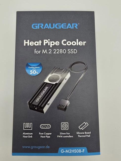 GRAUGEAR M.2 2280 SSD Heatsink with 20mm Cooling Fan, Copper Heat Pipe, Aluminum Plate-Fin Design, Thermal Pads Included