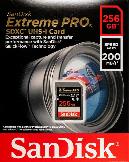 SanDisk Extreme Pro 256GB SD Memory Card for Vlogging Camera, Works with Sony ZV-1 Bundle with Card Reader
