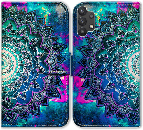 Galaxy A32 5G Case, Mandala Flower Leather Flip Wallet Cover with Card Slot Holder for Samsung Galaxy A32 5G