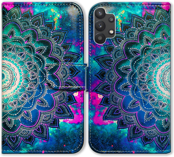 Galaxy A32 5G Case, Mandala Flower Leather Flip Wallet Cover with Card Slot Holder for Samsung Galaxy A32 5G