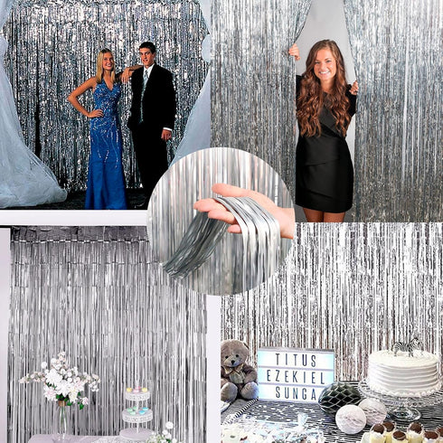 Dazzle Bright 2 Pack Backdrop Curtain, 3FT x 8FT Metallic Tinsel Foil Fringe Photo Booth Background for Party Decor,