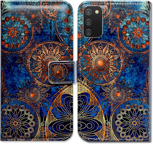Case for Samsung Galaxy A02s - Gorgeous Colours Circle Mandala Leather Flip Phone Wallet Cover with Card Slot