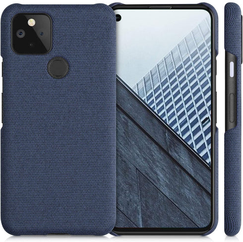 kwmobile Fabric Case for Google Pixel 5 - Hard Protective Phone Cover with Material Texture, Dark Blue