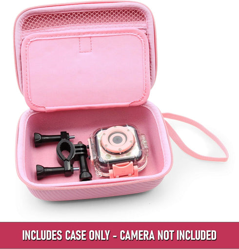 CASEMATIX Camera Travel Case for PROGRACE, Ourlife, Dragon Touch and More Waterproof Toy Camera Video Recorders - Pink