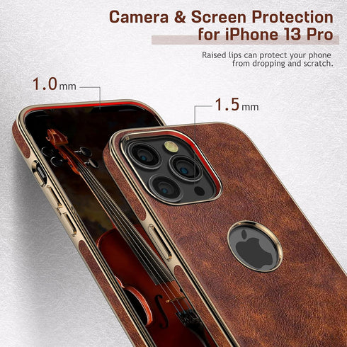 LOHASIC iPhone 13 Pro Case - Vintage Leather Slim Luxury PU Soft Flexible Bumper, Shockproof Anti-Scratch Cover