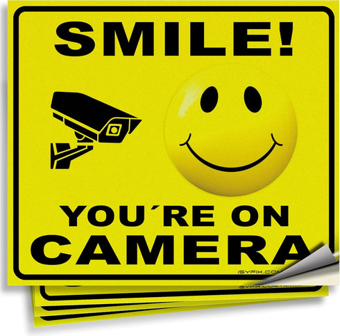 iSYFIX Smile You're On Camera Reflective Stickers, 4 Pack, 7x6 Inch, UV, Weather, Scratch, Fade Resistant