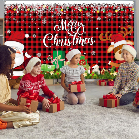 Irenare Christmas Banner Backdrop, Merry Christmas Banner for Indoor Holiday Party Photo Booth Decor, 72.8 X 43.3 Inch