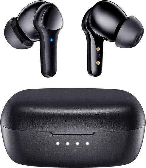 Premium Wireless Earbuds - Bluetooth 5.3, Hi-Fi Stereo, IPX8 Waterproof, Deep Bass, 4 Mics, Noise Cancelling - Black