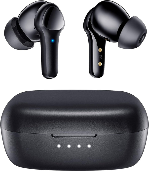 Premium Wireless Earbuds - Bluetooth 5.3, Hi-Fi Stereo, IPX8 Waterproof, Deep Bass, 4 Mics, Noise Cancelling - Black