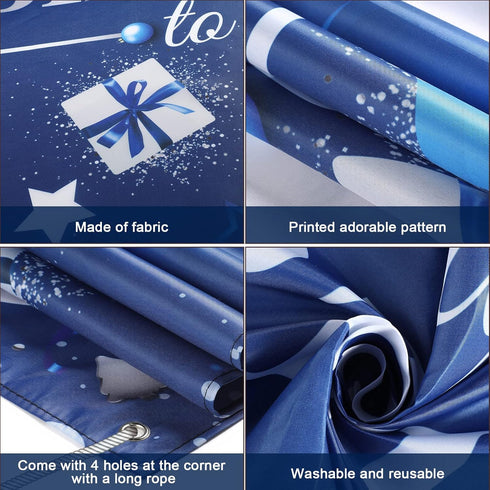 Sumind Happy Birthday Decorations Backdrop Banner, Navy Blue and Silver Party Decoration Sign for Men Women, 72.8 x
