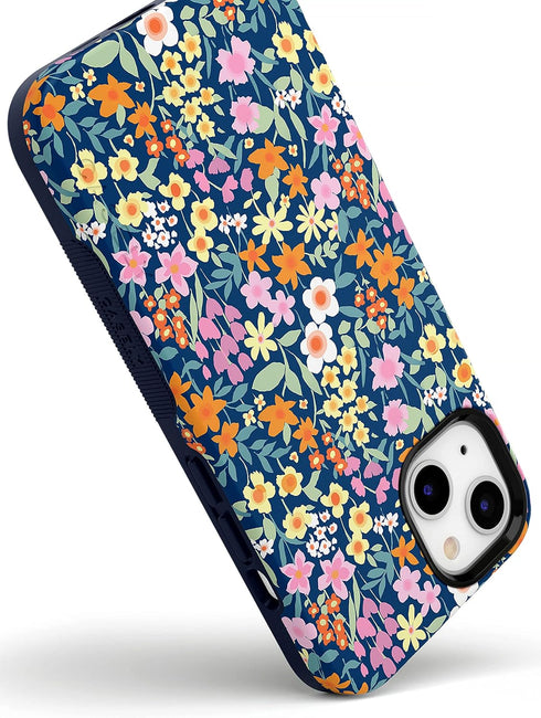 Casely iPhone 14 Plus Case | Navy Floral Full Bloom | Compatible with MagSafe