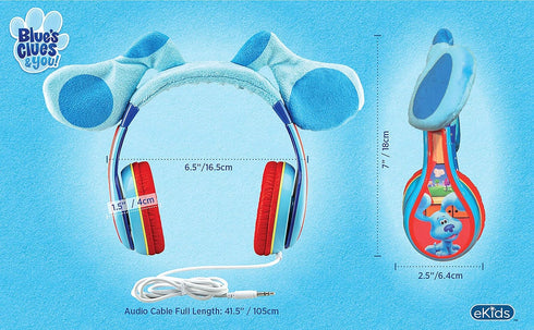 eKids Blues Clues Headphones for Kids, Wired Headphones for School, Home or Travel, Tangle Free Toddler Headphones with