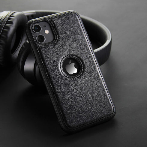 Retro Leather Case for iPhone 11 - Anti-Knock Back Cover, Soft TPU Business Shell (Black)
