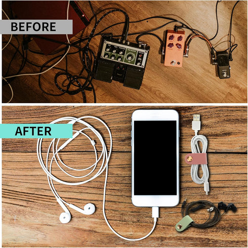 6 Pieces Cord Organizer, PU Leather Reusable Cable Straps Clips for Charging Cord, Power Cord, USB Holder