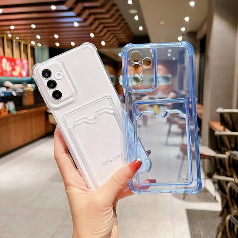Tuokiou Clear Wallet Phone Case for Samsung Galaxy S24, Upgrade Clear Card Slot Case, Slim Fit Protective Soft TPU with