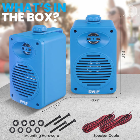 Pyle Pair of Indoor Outdoor Speakers - 200 Watt Dual Waterproof 3.5” 2-Way Speaker System for Home, Boat, Marine, Deck,