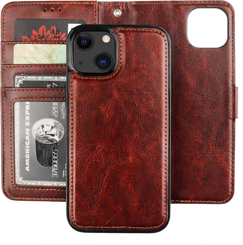Bocasal Detachable Wallet Case for iPhone 13, RFID Blocking Card Slots Holder, Premium PU Leather Magnetic Kickstand