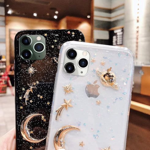 Bonitec for Apple iPhone 11 Pro Max Case, 3D Bling Planet Glitter with Space Sparkle, Shockproof Cover