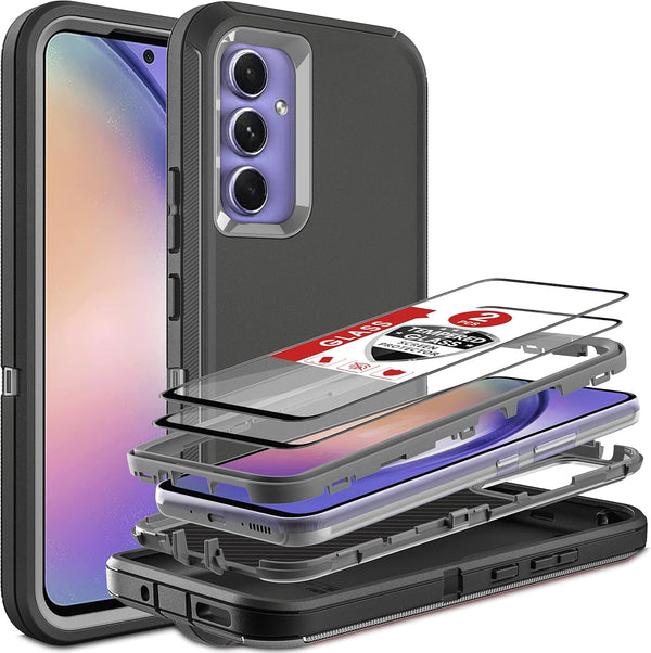 Samsung Galaxy A54 5G Case, 3 in 1 Full Body Shockproof Heavy Duty Protection with 2-Pack Tempered Glass Protectors