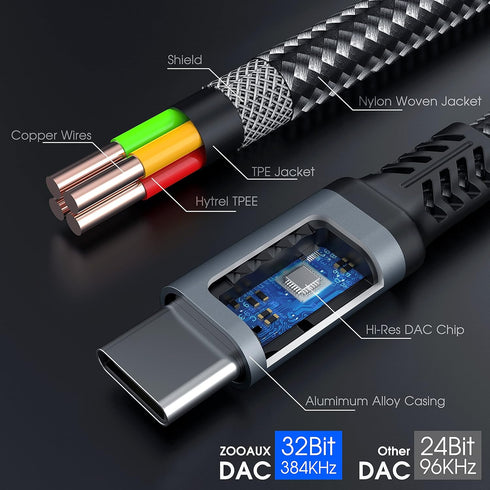 ZOOAUX USB C Splitter, 2-in-1 Type C Audio Dongle Cable with PD 60W Fast Charging, Dual USB C Headphone and Charger