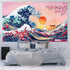 Ocean Wave Tapestry - Japanese Kanagawa Great Wave Cherry Blossom Nature Sunset Background Wall Hanging, 72.8 x 43.3