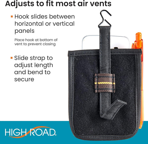 High Road Air Vent Mount Car Cell Phone Holder with Soft Lined Back Pocket and Front Mesh Storage Pocket