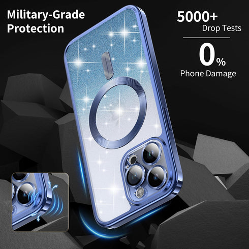Jmltech for Phone 15 Pro Max Case Magnetic Clear Shockproof Cute Transparent Silicone Soft TPU Luxury Plating Bumper Phone Case (iPhone 15 Pro Max, Gradient Glitter Blue)
