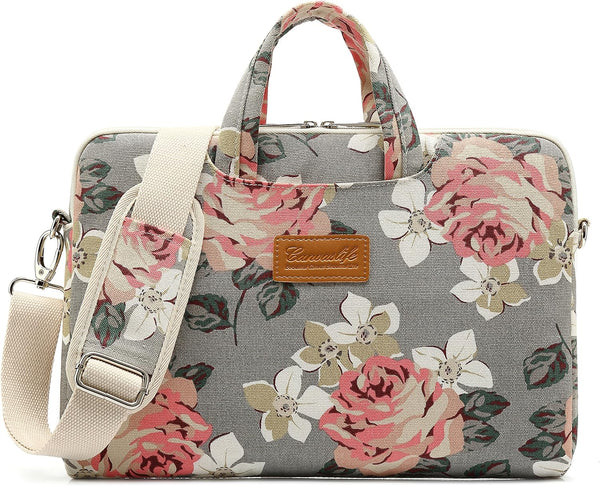 Grey Rose Pattern Waterproof Laptop Shoulder Bag for 14-15.6 inch Laptop and MacBook Pro 15 Case
