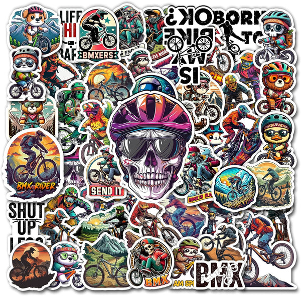 Pack of 50 Waterproof Vinyl Bike Stickers for Biker Lovers, Vintage Decorative Journal Scrapbook, Hydro Flask