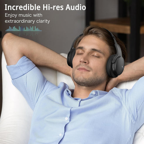 AMORNO Over Ear Bluetooth Headphones, HiFi Stereo, 68H Playtime, Foldable, Lightweight, Mic for Cellphone/PC/Office
